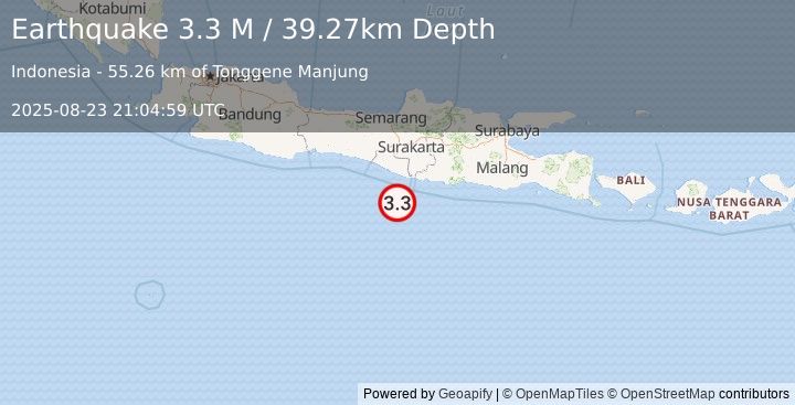 Earthquake Java, Indonesia (3.3 M) (2025-08-23 21:04:59 UTC)