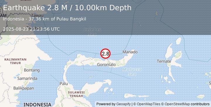 Earthquake Minahassa Peninsula, Sulawesi (2.8 M) (2025-08-23 21:23:56 UTC)