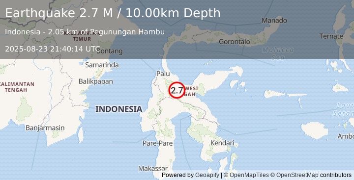 Earthquake Sulawesi, Indonesia (2.7 M) (2025-08-23 21:40:14 UTC)
