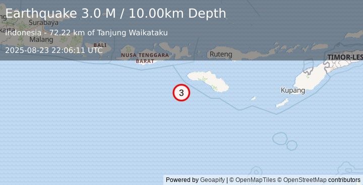 Earthquake South of Sumbawa, Indonesia (3.0 M) (2025-08-23 22:06:13 UTC)