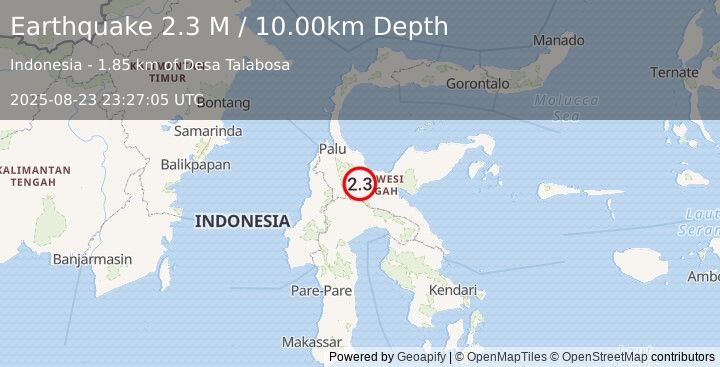 Earthquake Sulawesi, Indonesia (2.3 M) (2025-08-23 23:27:05 UTC)