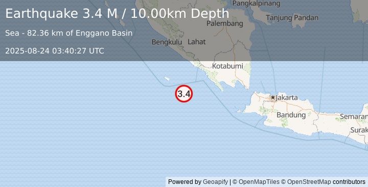 Earthquake Southwest of Sumatra, Indonesia (3.4 M) (2025-08-24 03:40:27 UTC)