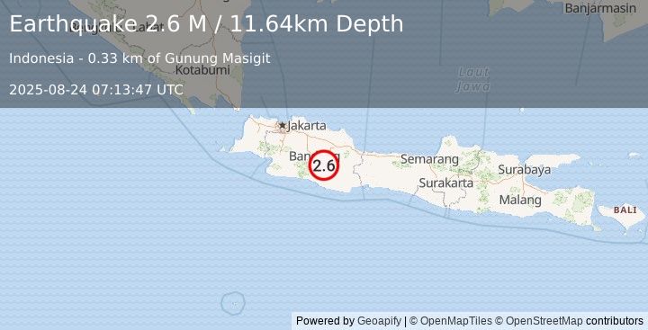 Earthquake Java, Indonesia (2.6 M) (2025-08-24 07:13:47 UTC)