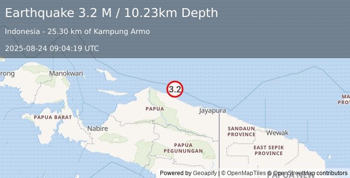 Earthquake Near North Coast of West Papua (3.2 M) (2025-08-24 09:04:19 UTC)