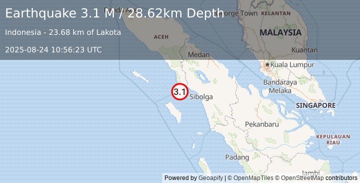 Earthquake Northern Sumatra, Indonesia (3.1 M) (2025-08-24 10:56:23 UTC)