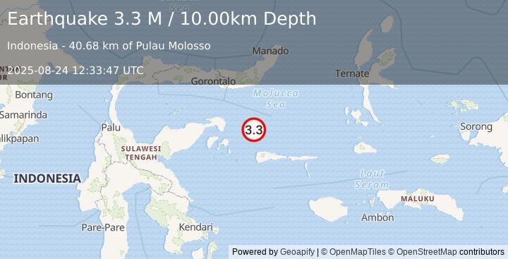 Earthquake Minahassa Peninsula, Sulawesi (3.0 M) (2025-08-24 12:33:57 UTC)