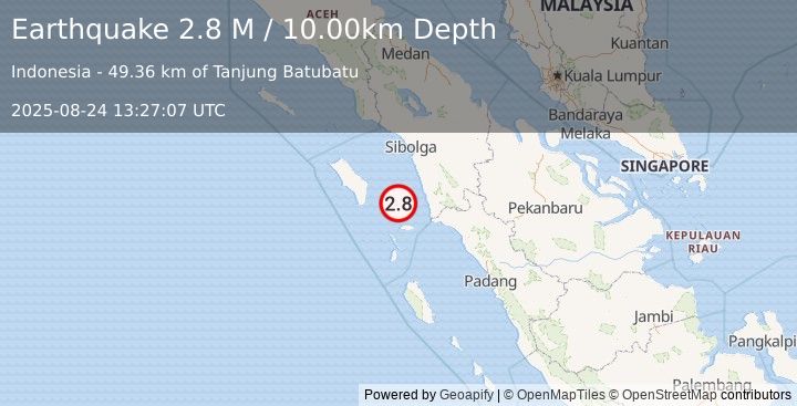 Earthquake Northern Sumatra, Indonesia (2.8 M) (2025-08-24 13:27:07 UTC)