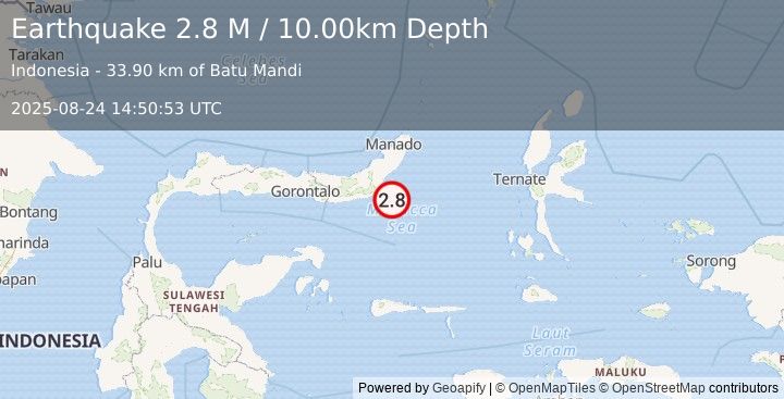 Earthquake Minahassa Peninsula, Sulawesi (2.8 M) (2025-08-24 14:50:53 UTC)