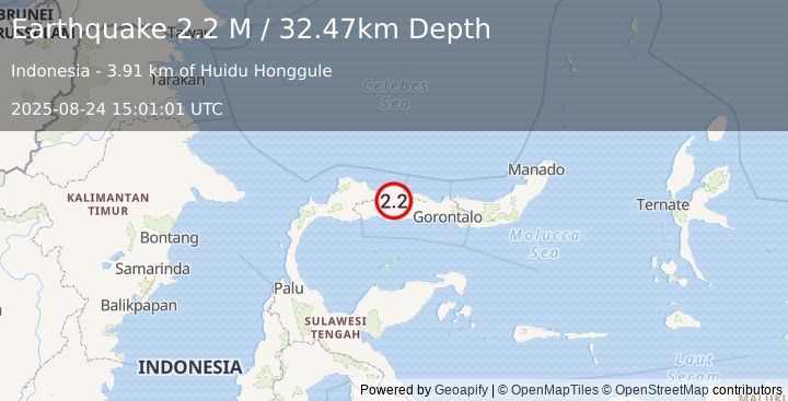 Earthquake Minahassa Peninsula, Sulawesi (2.2 M) (2025-08-24 15:01:01 UTC)