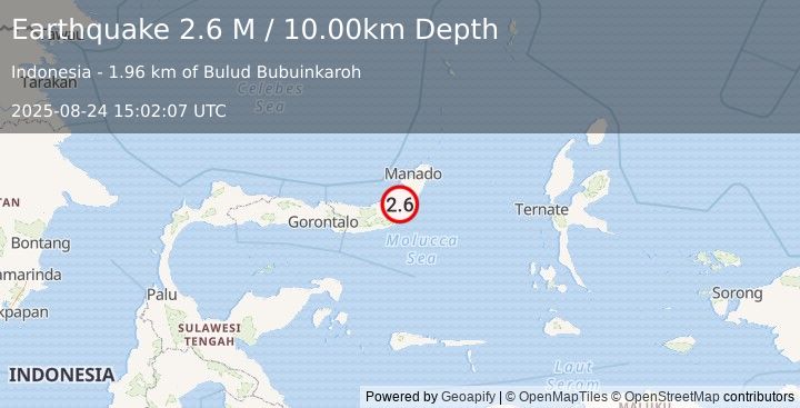 Earthquake Minahassa Peninsula, Sulawesi (2.6 M) (2025-08-24 15:02:07 UTC)