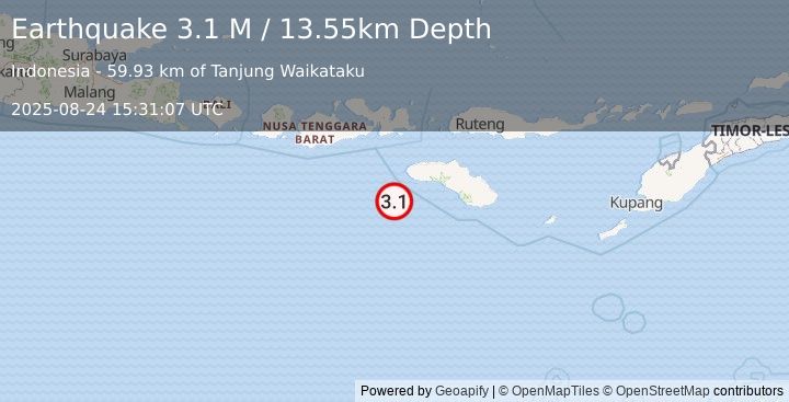 Earthquake South of Sumbawa, Indonesia (3.1 M) (2025-08-24 15:31:07 UTC)