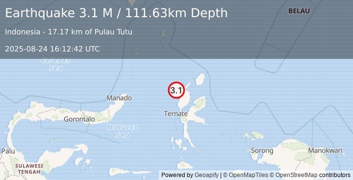 Earthquake Halmahera, Indonesia (3.1 M) (2025-08-24 16:12:42 UTC)