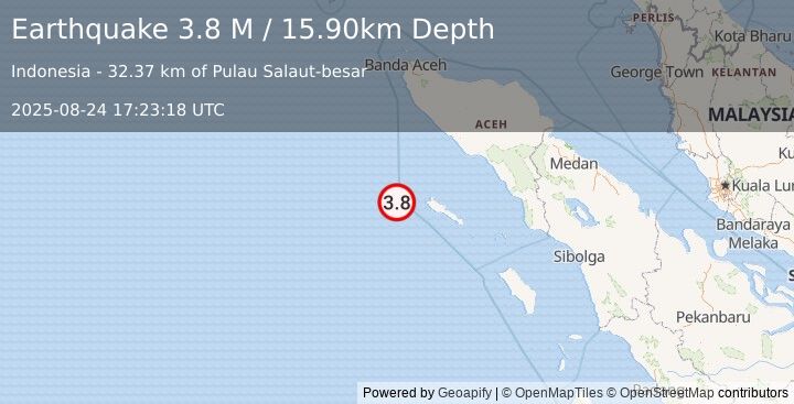 Earthquake Off West Coast of Northern Sumatra (3.8 M) (2025-08-24 17:23:19 UTC)