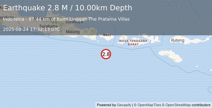 Earthquake South of Bali, Indonesia (2.8 M) (2025-08-24 17:32:13 UTC)
