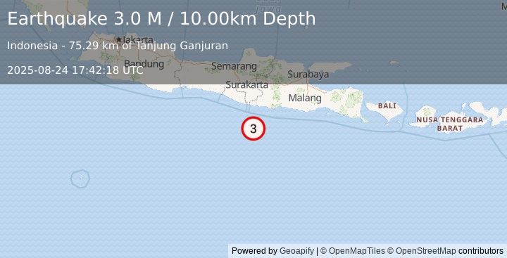 Earthquake Java, Indonesia (3.0 M) (2025-08-24 17:42:18 UTC)