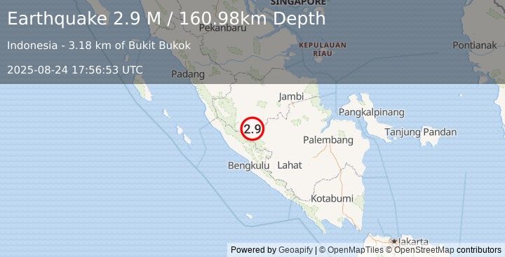 Earthquake Southern Sumatra, Indonesia (2.9 M) (2025-08-24 17:56:53 UTC)