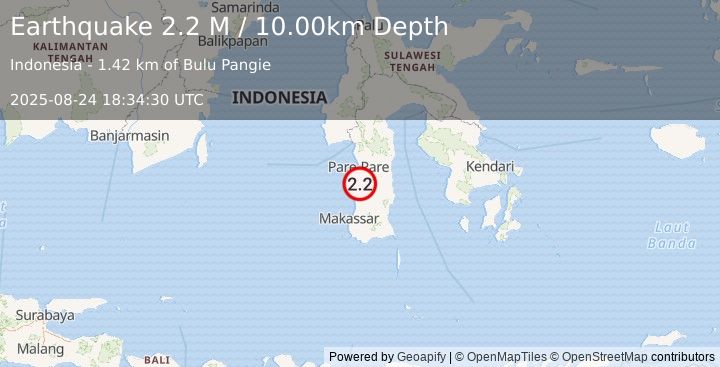 Earthquake Sulawesi, Indonesia (2.2 M) (2025-08-24 18:34:30 UTC)