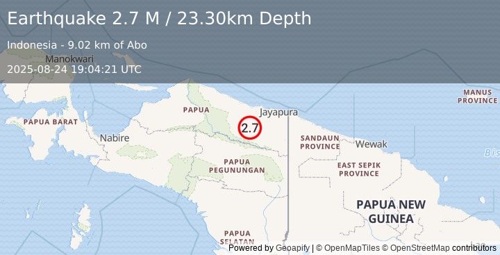 Earthquake West Papua, Indonesia (2.7 M) (2025-08-24 19:04:19 UTC)