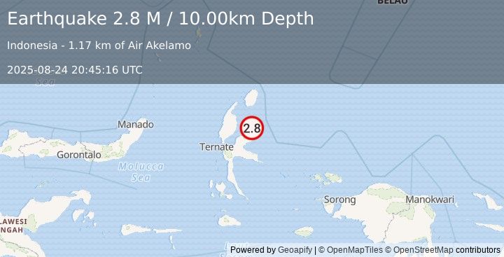 Earthquake Halmahera, Indonesia (2.8 M) (2025-08-24 20:45:16 UTC)