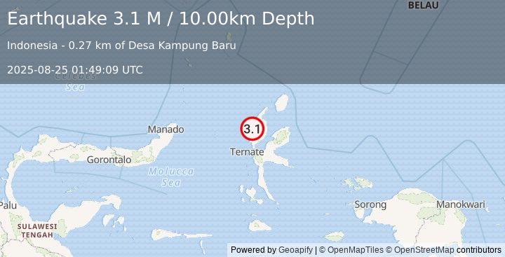 Earthquake Halmahera, Indonesia (3.3 M) (2025-08-25 01:49:06 UTC)