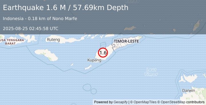 Earthquake Timor Region (1.6 M) (2025-08-25 02:45:58 UTC)
