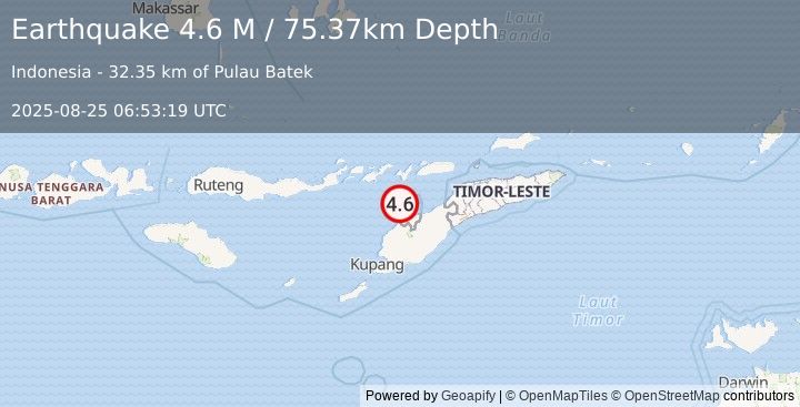 Earthquake Timor Region (4.6 M) (2025-08-25 06:53:19 UTC)