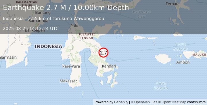 Earthquake Sulawesi, Indonesia (2.7 M) (2025-08-25 14:12:24 UTC)