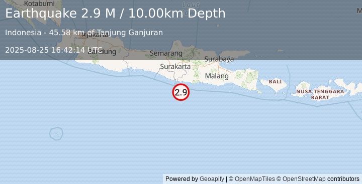 Earthquake Java, Indonesia (2.9 M) (2025-08-25 16:42:14 UTC)