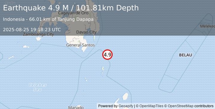 Earthquake Philippine Islands Region (4.9 M) (2025-08-25 19:18:23 UTC)
