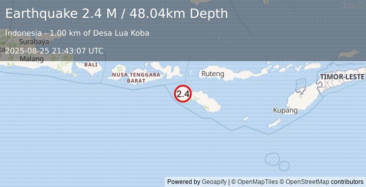 Earthquake Sumba Region, Indonesia (2.4 M) (2025-08-25 21:43:07 UTC)