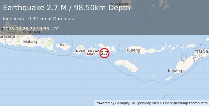 Earthquake Sumbawa Region, Indonesia (2.7 M) (2025-08-25 22:19:33 UTC)