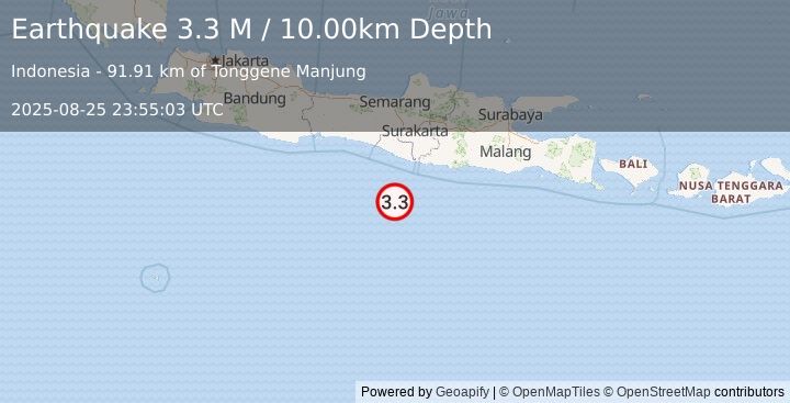 Earthquake Java, Indonesia (3.3 M) (2025-08-25 23:55:03 UTC)