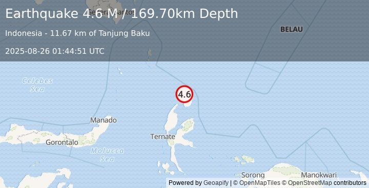 Earthquake Halmahera, Indonesia (4.6 M) (2025-08-26 01:44:51 UTC)