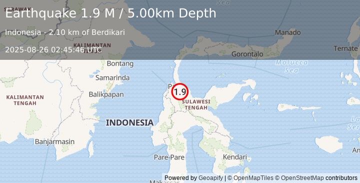 Earthquake Sulawesi, Indonesia (1.9 M) (2025-08-26 02:45:46 UTC)