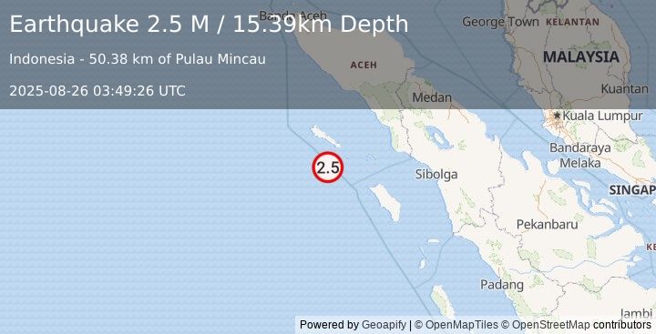 Earthquake Off West Coast of Northern Sumatra (2.5 M) (2025-08-26 03:49:26 UTC)