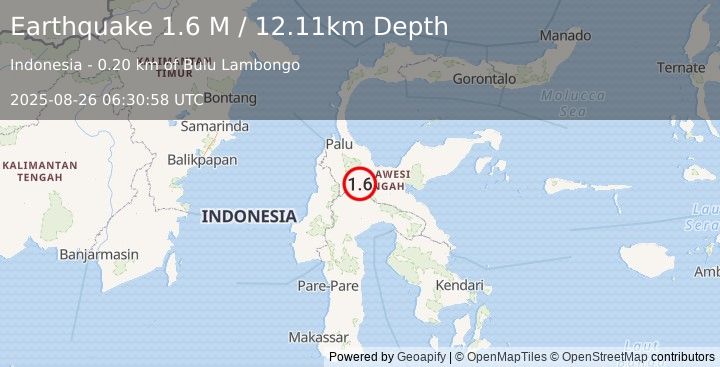 Earthquake Sulawesi, Indonesia (1.6 M) (2025-08-26 06:30:58 UTC)