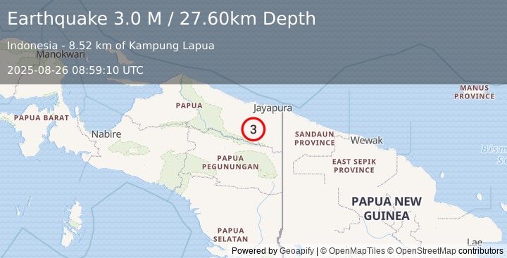 Earthquake West Papua, Indonesia (3.0 M) (2025-08-26 08:59:10 UTC)