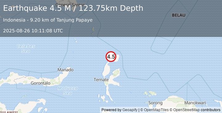 Earthquake Halmahera, Indonesia (4.5 M) (2025-08-26 10:11:08 UTC)