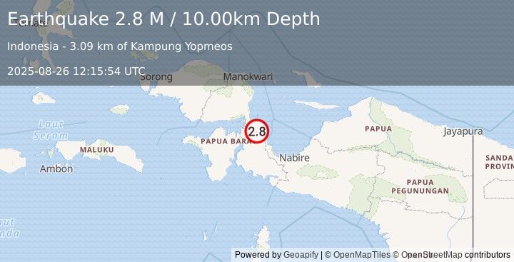 Earthquake West Papua Region, Indonesia (2.8 M) (2025-08-26 12:15:54 UTC)
