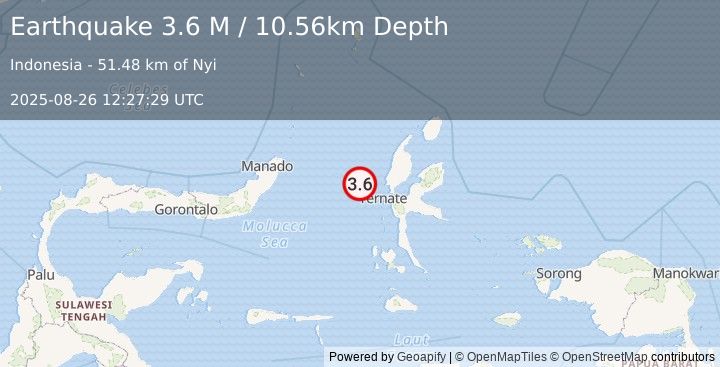Earthquake Northern Molucca Sea (3.6 M) (2025-08-26 12:27:29 UTC)
