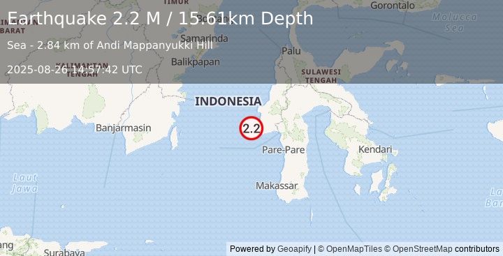 Earthquake Sulawesi, Indonesia (2.2 M) (2025-08-26 14:57:42 UTC)