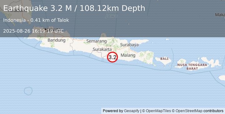 Earthquake Java, Indonesia (3.2 M) (2025-08-26 16:19:19 UTC)