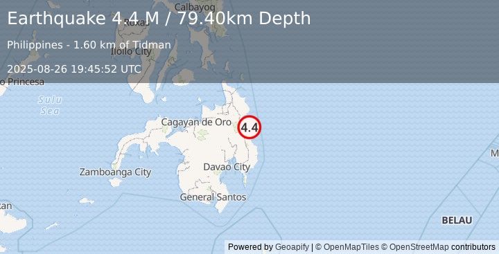 Earthquake Mindanao, Philippines (4.4 M) (2025-08-26 19:45:52 UTC)