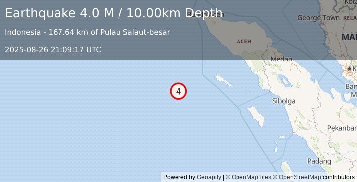Earthquake Off West Coast of Northern Sumatra (4.0 M) (2025-08-26 21:09:17 UTC)