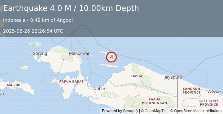 Earthquake West Papua Region, Indonesia (4.0 M) (2025-08-26 22:26:54 UTC)