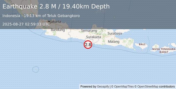Earthquake Java, Indonesia (2.8 M) (2025-08-27 02:59:03 UTC)