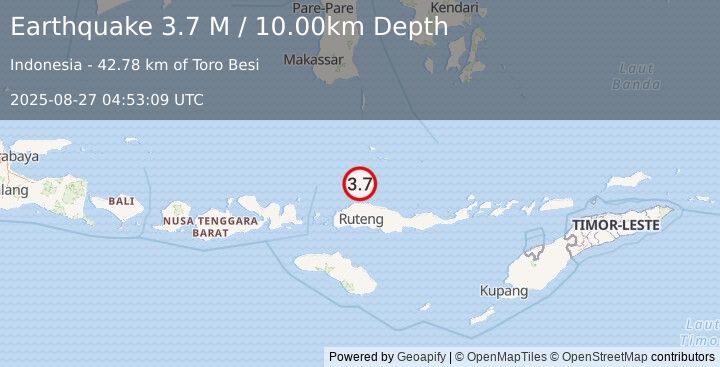 Earthquake Flores Sea (3.7 M) (2025-08-27 04:53:09 UTC)