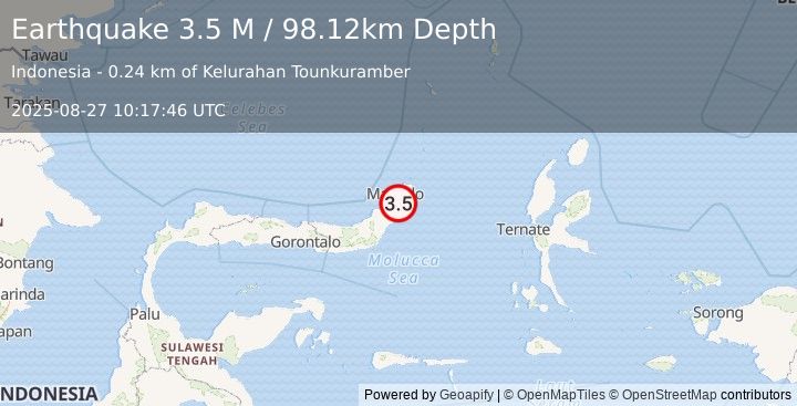 Earthquake Minahassa Peninsula, Sulawesi (3.5 M) (2025-08-27 10:17:46 UTC)
