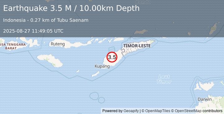 Earthquake Timor Region (3.5 M) (2025-08-27 11:49:05 UTC)