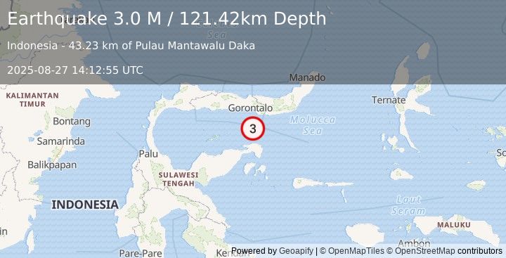 Earthquake Minahassa Peninsula, Sulawesi (3.0 M) (2025-08-27 14:12:55 UTC)
